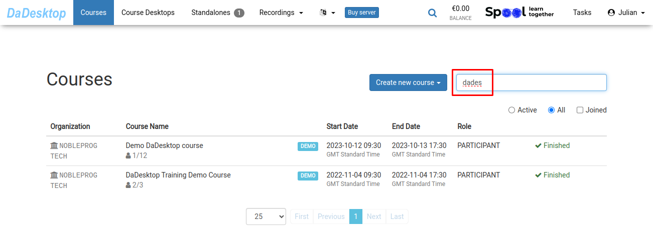 Searching courses