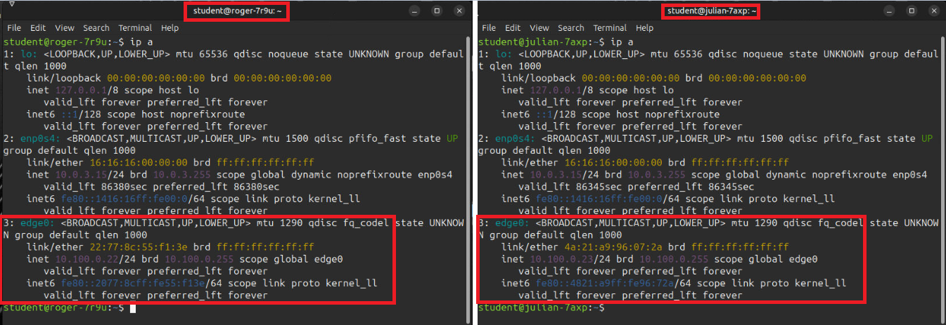 Two student workstation terminals showing edge0