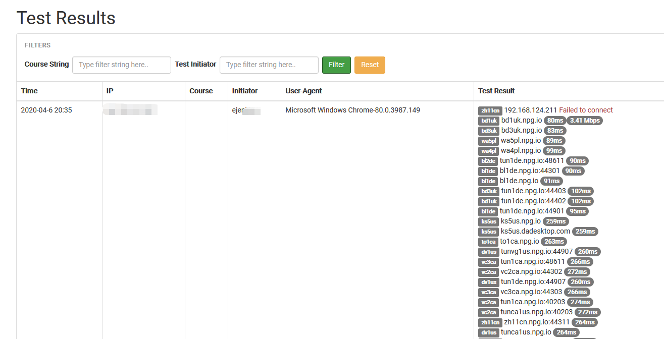 test how fast and reliable the connection is to your chosen servers